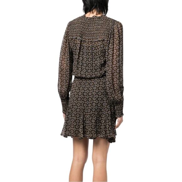 Veronica Beard Sacchi Token Print Long Sleeve Chiffon Short Dress 4 - Picture 2 of 11